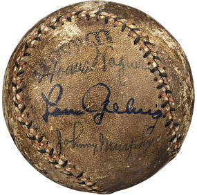 1920s Multi-Signed Baseball Babe Ruth Lou Gehrig Honus Wagner PSA DNA (1 of 9)