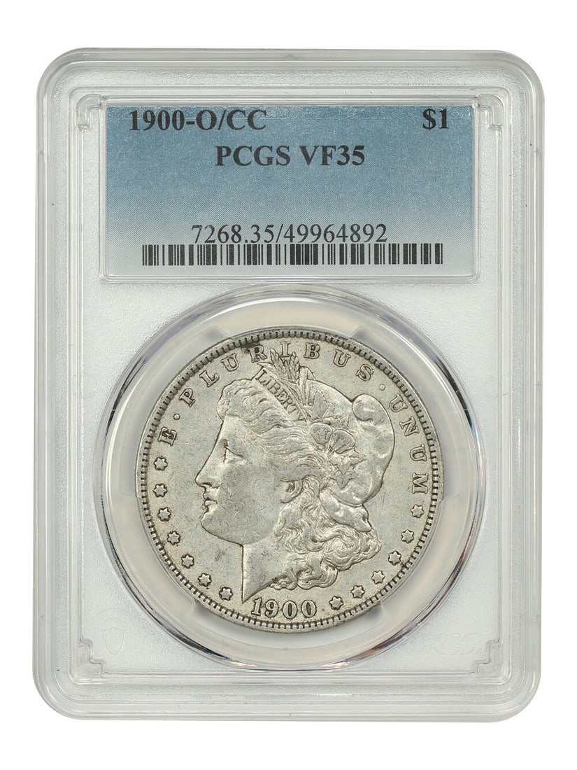 1900-O/CC Morgan Dollar PCGS VF35 Over-Mintmark Variety: 1900-O/CC Morgan Dollar PCGS VF35 Over-Mintmark Variety This 1900-O/CC Morgan Dollar is a very popular over-mintmark variety, certified by PCGS with a grade of VF35. Struck at the New Orleans mint, th