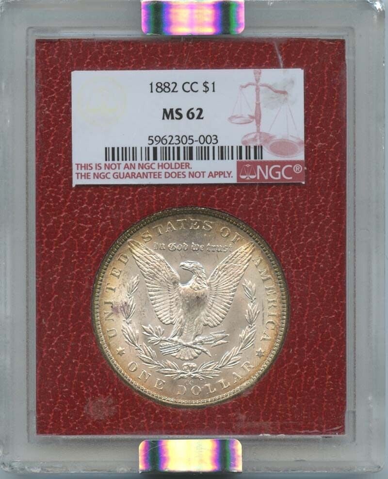 1882-CC Morgan Dollar NGC MS62 Uncirculated Carson City Coin: 1882-CC Morgan Dollar NGC MS62 Uncirculated Carson City Coin This 1882-CC Morgan Dollar is a remarkable piece, certified by NGC with a grade of MS62. It hails from the Carson City mint, known for prod