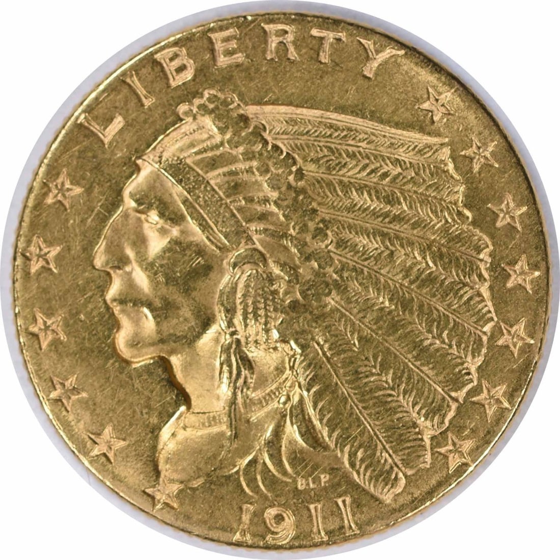 1911 $2.50 Gold Coin AU Indian Design Uncertified: 1911 $2.50 Gold Coin AU Indian Design Uncertified This 1911 $2.50 Gold coin features the stunning design by Bela Lyon Pratt. It is classified as being in AU (About Uncirculated) condition and was mint