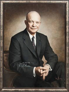 Dwight D Eisenhower Signed 23 x 31.5 Portrait PSA DNA Certified: Dwight D Eisenhower Signed 23 x 31.5 Portrait PSA DNA Certified This museum-quality portrait features President Dwight D. Eisenhower, the 34th President of the United States, captured in a formal phot