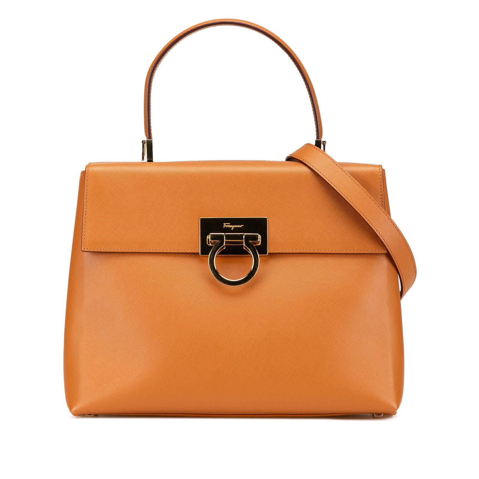 Ferragamo Gancini Leather Satchel Brown Italian Craftsmanship: Ferragamo Gancini Leather Satchel Brown Italian Craftsmanship This Ferragamo Gancini Leather Satchel is a stylish and functional accessory crafted from high-quality leather. It features a flat leather