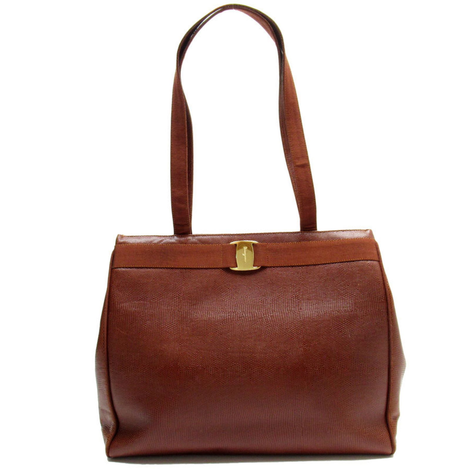 Salvatore Ferragamo Vara Brown Leather Shoulder Bag Gold Hardware 30cm x 35cm: Salvatore Ferragamo Vara Brown Leather Shoulder Bag Gold Hardware 30cm x 35cm This elegant Salvatore Ferragamo Vara shoulder bag is crafted from high-quality embossed leather in a rich brown color, ac
