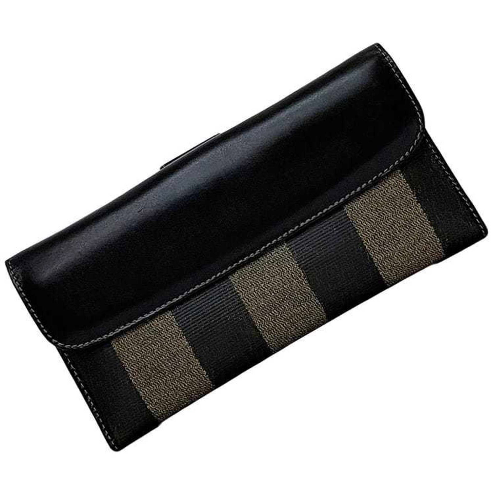 Fendi Bi-fold Long Wallet Black Khaki PVC Leather 9.5cm x 18.5cm Unisex: Fendi Bi-fold Long Wallet Black Khaki PVC Leather 9.5cm x 18.5cm Unisex Introducing the Fendi Bi-fold Long Wallet, a stylish and functional accessory designed for both men and women. Crafted from dura