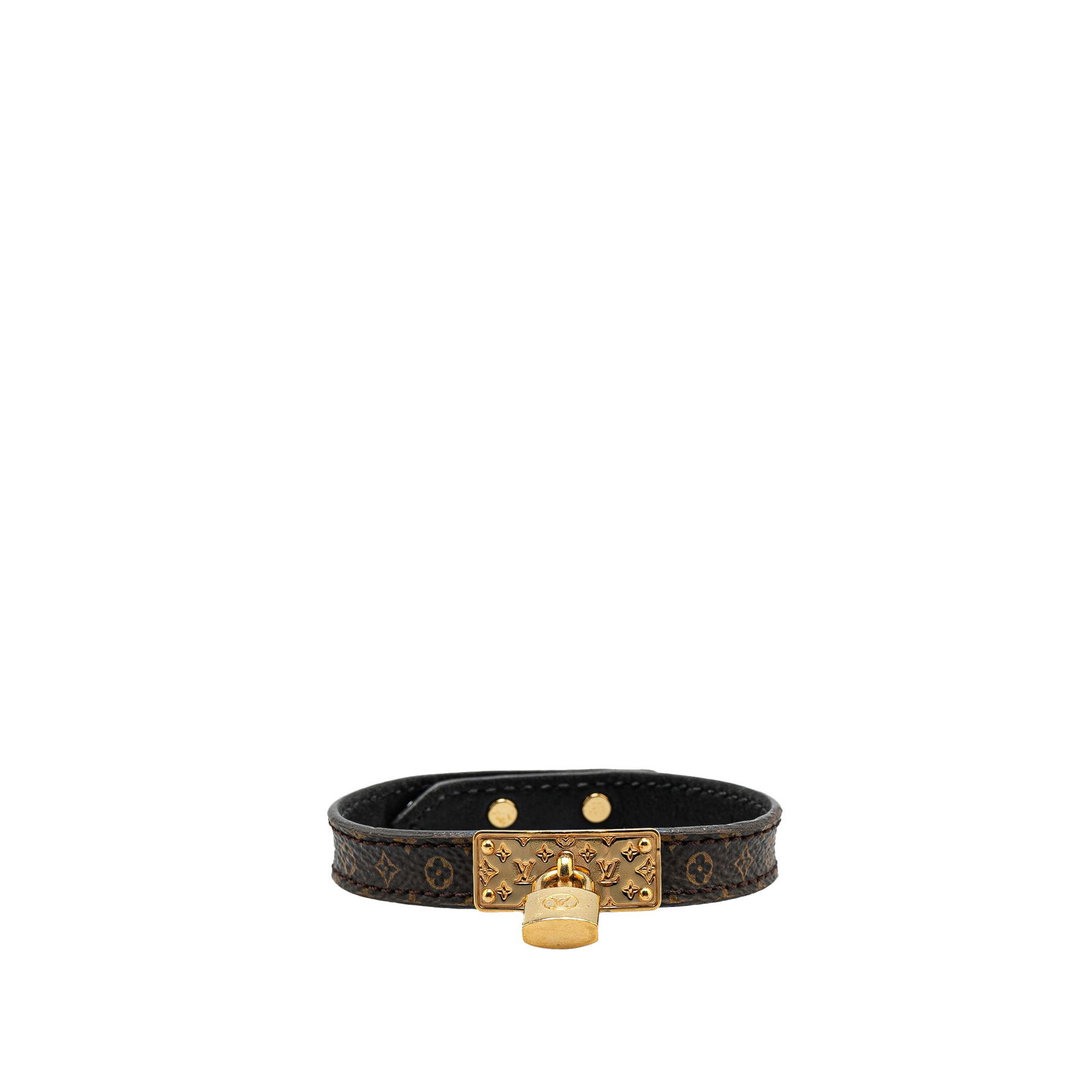 Louis Vuitton Monogram Lock Me Bracelet Brown Canvas Gold Tone Hardware: Louis Vuitton Monogram Lock Me Bracelet Brown Canvas Gold Tone Hardware The Louis Vuitton Monogram Lock Me Bracelet showcases a chic monogram canvas body complemented by gold tone metal hardware. This