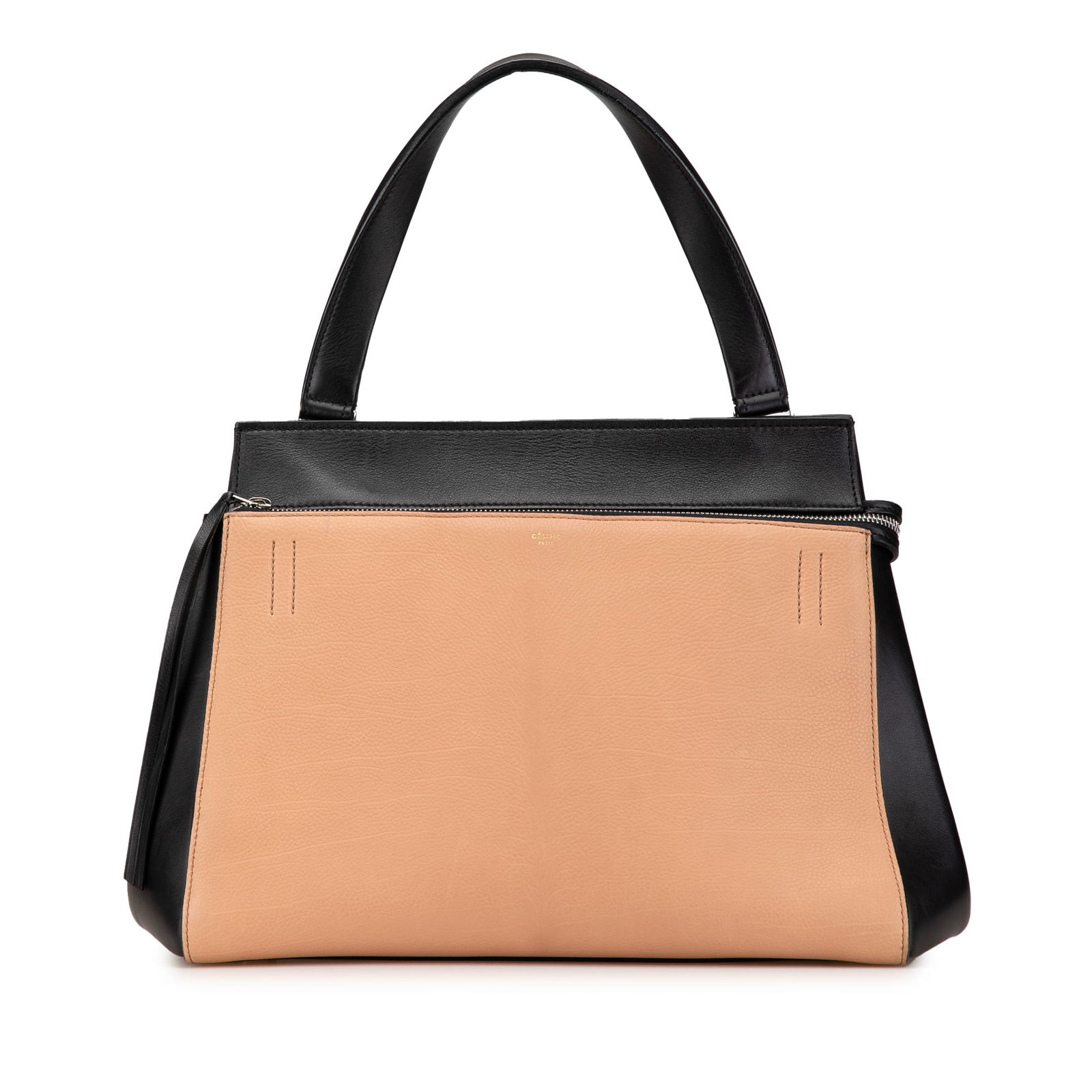Celine Medium Bicolor Leather Edge Handbag Made in Italy: Celine Medium Bicolor Leather Edge Handbag Made in Italy The Edge Bag features a leather body, a flat leather handle, a top zip closure, an exterior back slip pocket, and interior zip and slip pockets