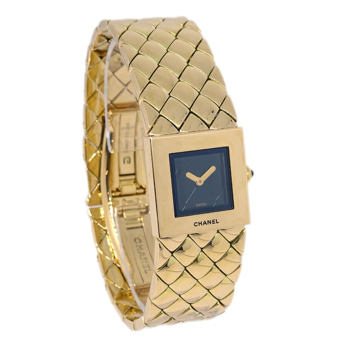 Chanel Matelasse Quartz Watch 18kyg Gold Black Dial Swiss