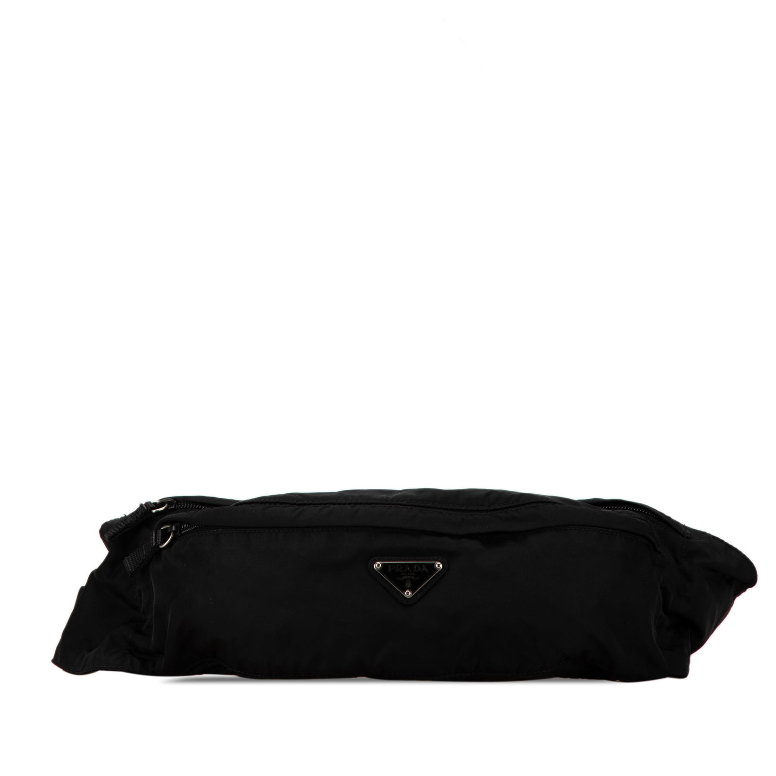 Prada Tessuto Black Nylon Belt Bag with Adjustable Strap: Prada Tessuto Black Nylon Belt Bag with Adjustable Strap The Prada Tessuto Belt Bag is a stylish accessory crafted from durable nylon. Designed for practical use, it features an adjustable flat waist 