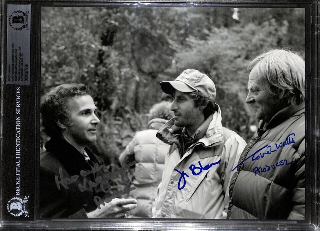 Star Wars ROTJ Producers Signed by 3! 8x10 Photograph Auto Grade 10 BAS: Star Wars ROTJ Producers Signed by 3! 8x10 Photograph Auto Grade 10 BAS Autograph Authentication: Beckett Original/Reproduction: Original Signed: Yes Signed By: Robert Watts Jim Bloom Howard Kazanjian