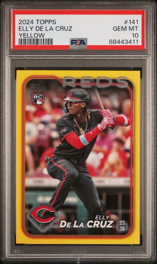 2024 Topps Elly De La Cruz #141 Yellow Rookie PSA 10 Gem Mint Baseball Card: 2024 Topps Elly De La Cruz #141 Yellow Rookie PSA 10 Gem Mint Baseball Card This graded 2024 Topps Elly De La Cruz #141 Yellow Rookie baseball card is a must-have for collectors. Authenticated by the