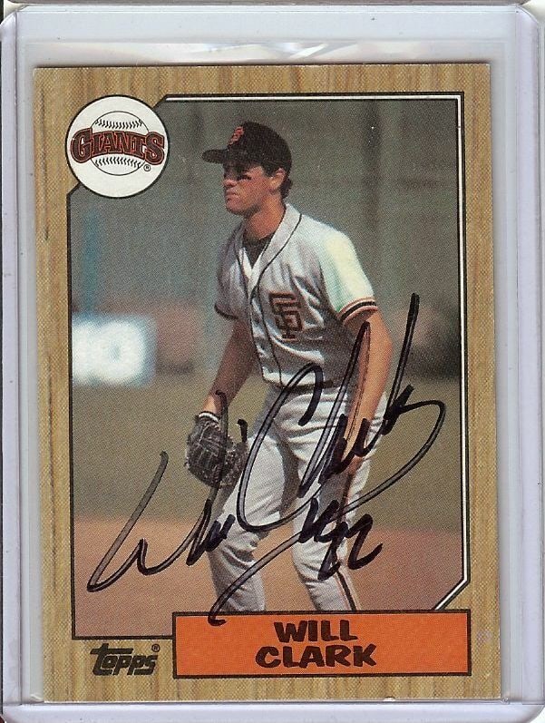 Will Clark 1987 Topps RC Autographed Card #420 JSA Authenticated: Will Clark 1987 Topps RC Autographed Card #420 JSA Authenticated This is a 1987 Topps rookie baseball card featuring Will Clark, renowned for his time with the New York Yankees. The card, numbered #42