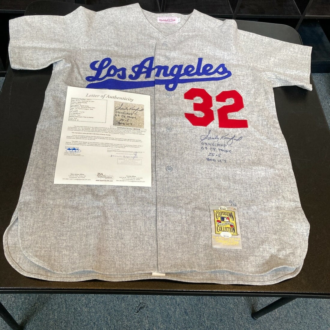 Sandy Koufax Signed Dodgers Jersey with Inscription JSA COA: Sandy Koufax Signed Dodgers Jersey with Inscription JSA COA Beautiful Sandy Koufax signed heavily inscribed Los Angeles Dodgers authentic Mitchell & Ness game model jersey. Koufax signed the jersey in
