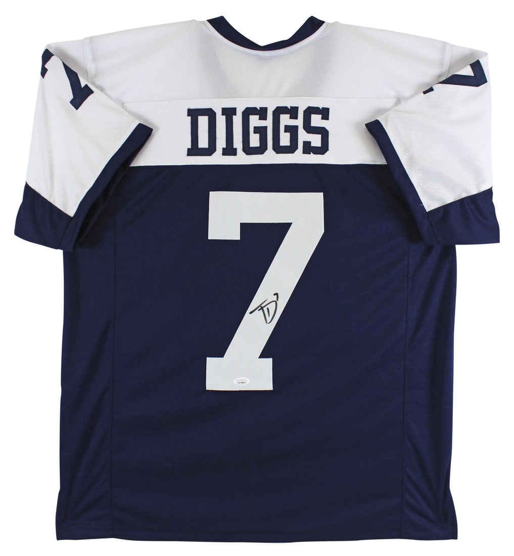 Trevon Diggs Signed Thanksgiving Jersey Dallas Cowboys JSA Authenticated: Trevon Diggs Signed Thanksgiving Jersey Dallas Cowboys JSA Authenticated Celebrate your favorite player with this authentic, hand-signed Thanksgiving Navy Blue Pro Style Jersey by Trevon Diggs of the 