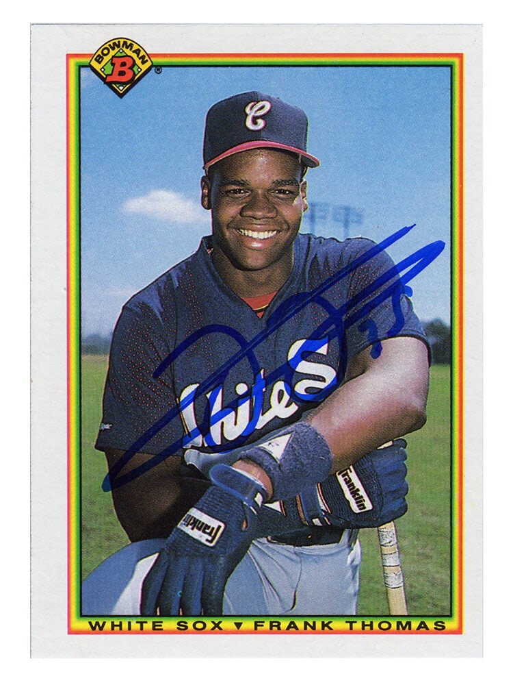 Frank Thomas Signed 1990 Bowman Rookie Card #320 with COA: Frank Thomas Signed 1990 Bowman Rookie Card #320 with COA This is a Frank Thomas signed Chicago White Sox 1990 Bowman rookie baseball trading card #320, featuring the legendary player known for his re