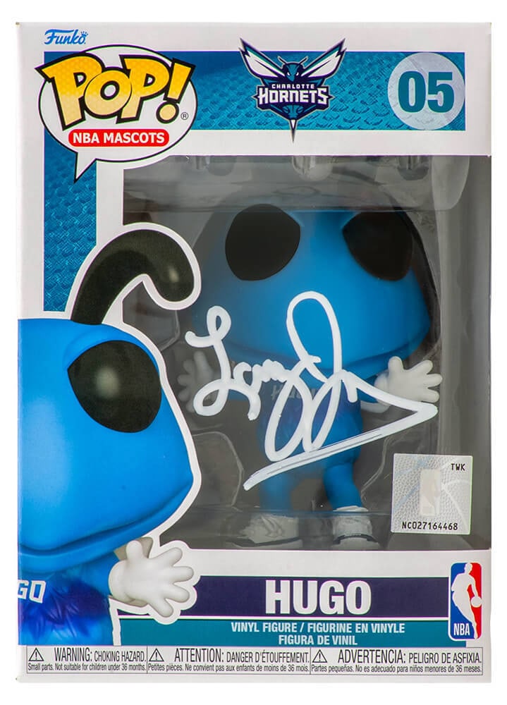 Larry Johnson Signed Hugo Funko Pop #05 with Beckett COA: Larry Johnson Signed Hugo Funko Pop #05 with Beckett COA This unique collectible features a Larry Johnson signed Charlotte Hornets Hugo NBA mascot Funko Pop doll #05. The item is authenticated with a
