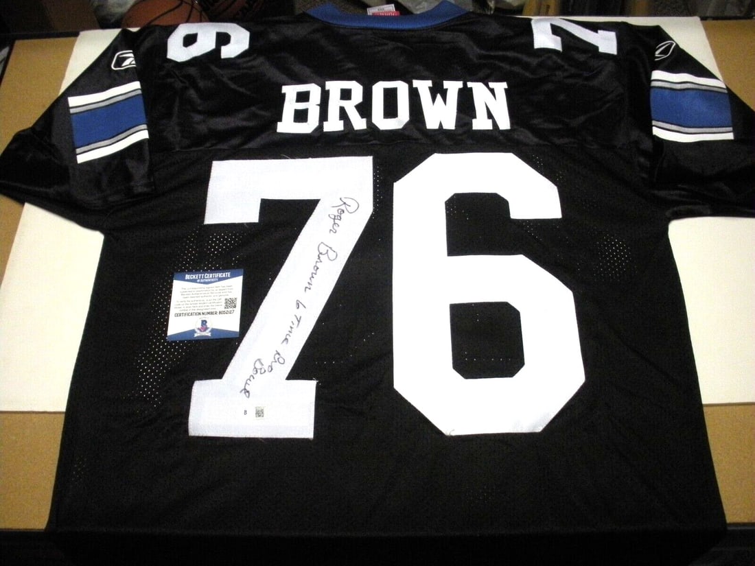 Roger Brown Signed Detroit Lions Reebok Jersey with COA: Roger Brown Signed Detroit Lions Reebok Jersey with COA This officially licensed Reebok jersey features the signature of Roger Brown, a notable player for the Detroit Lions. The item is a genuine orig