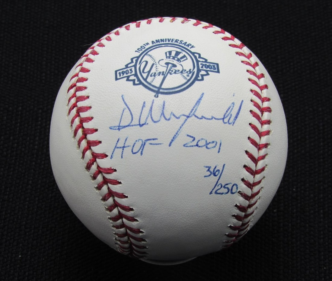 Dave Winfield Autographed Yankees 100th OML Baseball Steiner Inscribed 187125: Dave Winfield Autographed Yankees 100th OML Baseball Steiner Inscribed 187125 This is an original Dave Winfield autographed baseball commemorating the New York Yankees' 100th anniversary. The Official