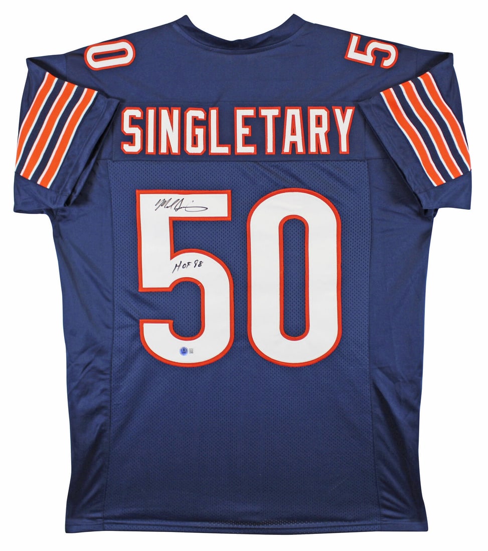 Mike Singletary Signed Navy Jersey HOF 98 Chicago Bears BAS Authenticated: Mike Singletary Signed Navy Jersey HOF 98 Chicago Bears BAS Authenticated This authentic navy Pro Style jersey is a remarkable piece for any Chicago Bears fan. Personally signed by Hall of Famer Mike