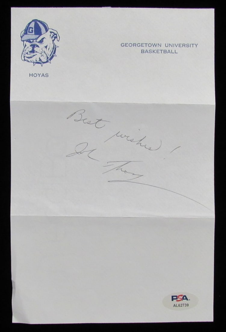John Thompson HOF Signed Georgetown Letterhead Note PSA/DNA: John Thompson HOF Signed Georgetown Letterhead Note PSA/DNA This is an original letterhead note signed and inscribed by John Thompson, Hall of Fame coach, with the inscription "Best Wishes!" The note