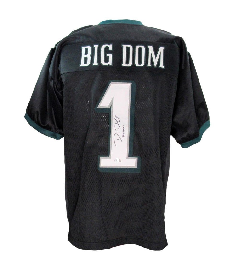 Dom DiSandro Signed Black Custom Jersey Eagles with Inscription: Dom DiSandro Signed Black Custom Jersey Eagles with Inscription This is an original signed and inscribed Dom DiSandro Black Custom Football Jersey from the Philadelphia Eagles, featuring the inscripti