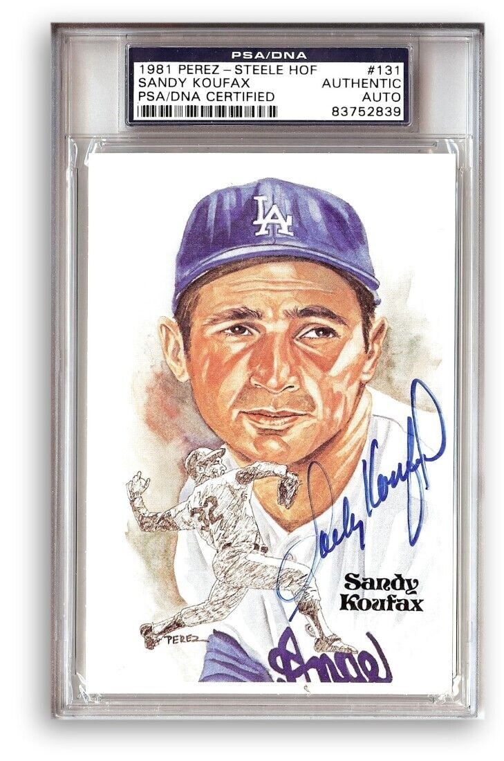 Sandy Koufax Autographed 1981 Perex-Steele Postcard Dodgers PSA/DNA: Sandy Koufax Autographed 1981 Perex-Steele Postcard Dodgers PSA/DNA This is an original 1981 Perex-Steele postcard autographed by baseball legend Sandy Koufax, a renowned player for the Los Angeles Do