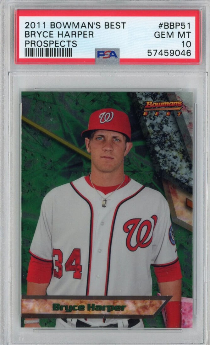 2011 Bowman's Best Bryce Harper #BBP51 Graded PSA 10 Rookie Card MLB: 2011 Bowman's Best Bryce Harper #BBP51 Graded PSA 10 Rookie Card MLB This graded 2011 Bowman's Best Bryce Harper #BBP51 Prospects Rookie card is a must-have for any baseball card collector. It feature