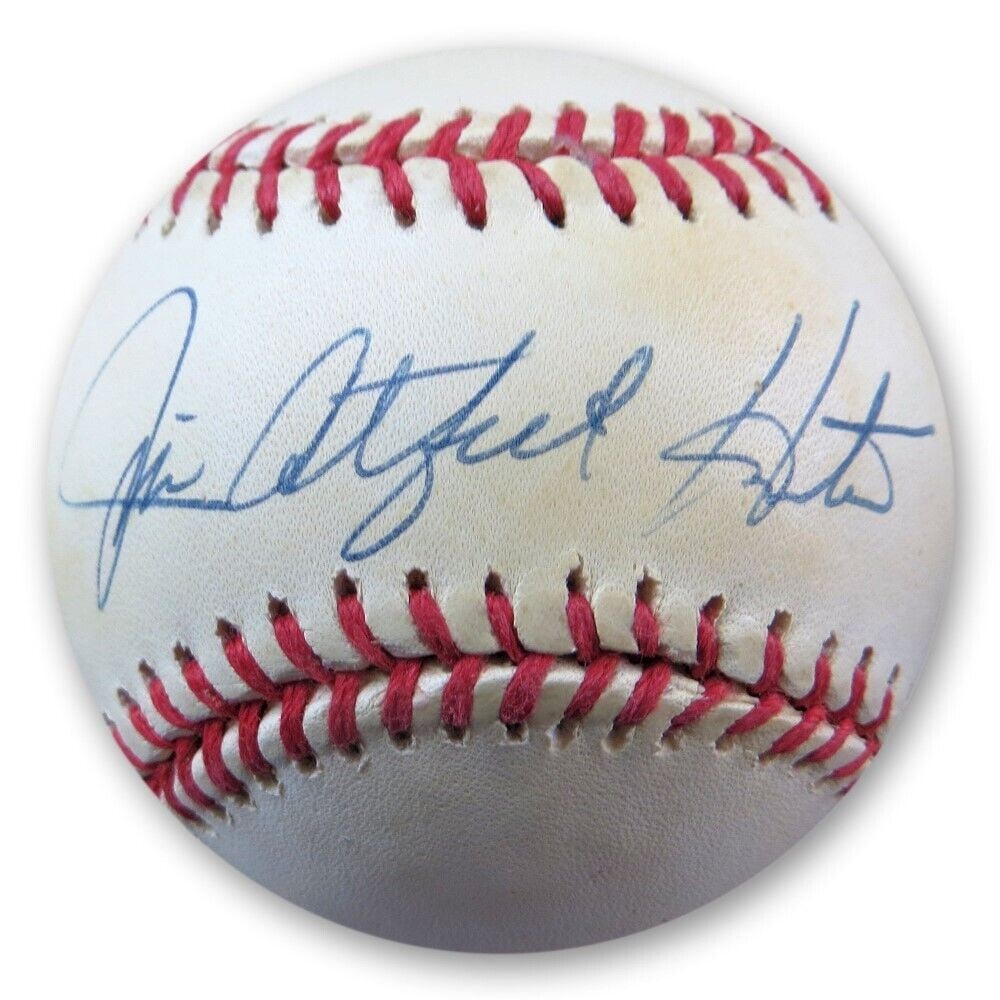 Jim Catfish Hunter Autographed AL Baseball JSA Authentic Oakland Athletics: Jim Catfish Hunter Autographed AL Baseball JSA Authentic Oakland Athletics This is an original autographed American League baseball by legendary pitcher Jim Catfish Hunter, known for his time with the