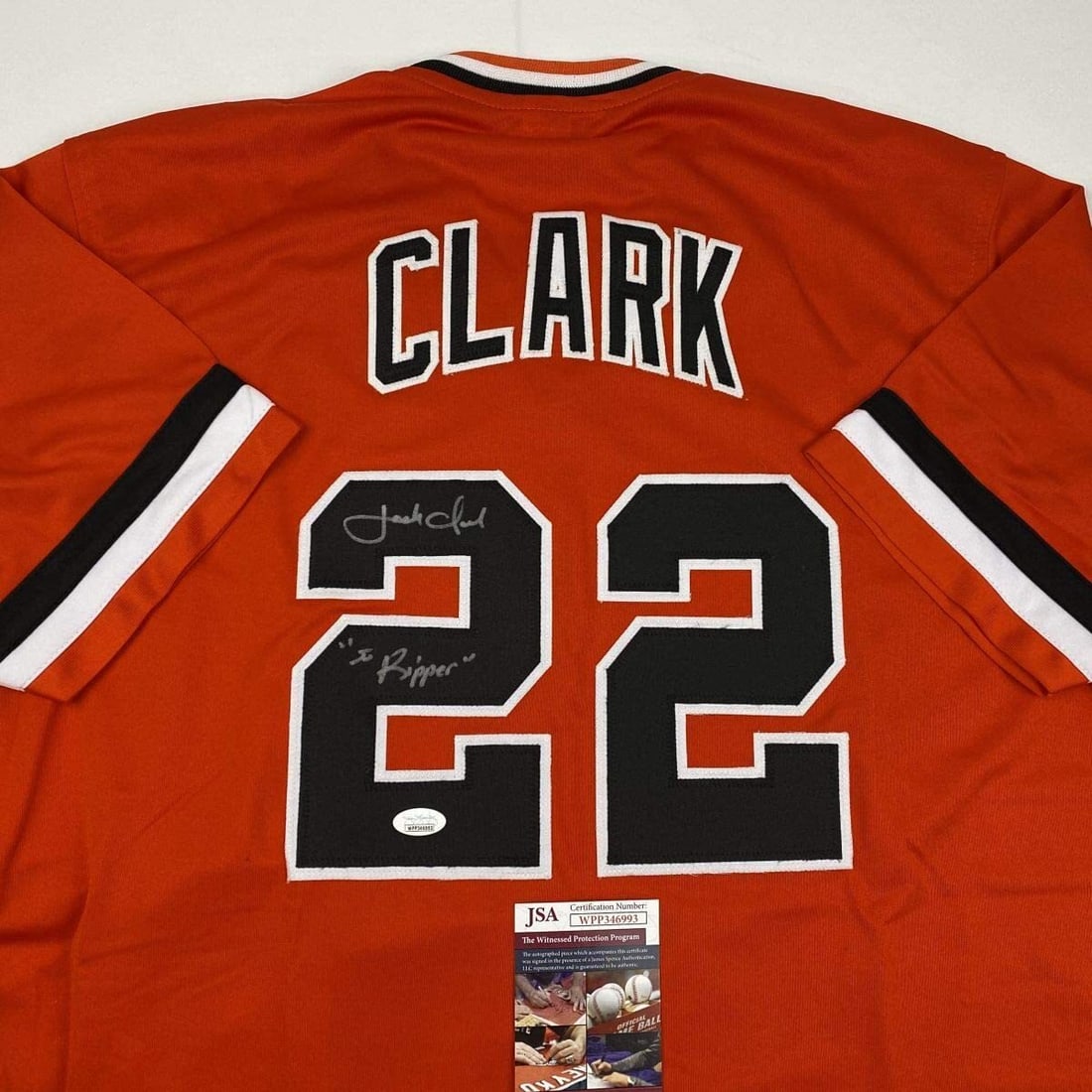 Jack Clark Signed San Francisco Giants Jersey with JSA COA: Jack Clark Signed San Francisco Giants Jersey with JSA COA This is an authentic autographed jersey from Jack Clark, known as 'The Ripper,' featuring the iconic orange design of the San Francisco Giant