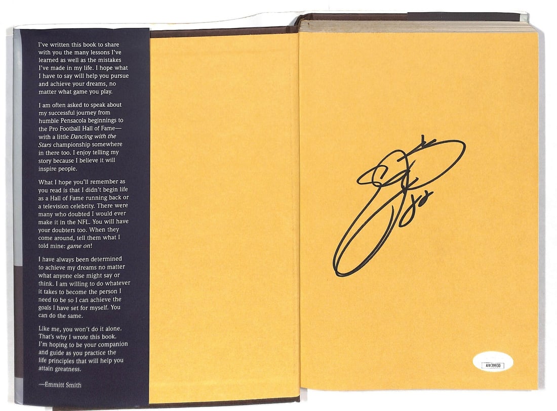 Emmitt Smith Signed Game On Book JSA Dallas Cowboys: Emmitt Smith Signed Game On Book JSA Dallas Cowboys This is an original hardcover book titled "Game On" autographed by NFL legend Emmitt Smith. The book captures the essence of football and offers ins