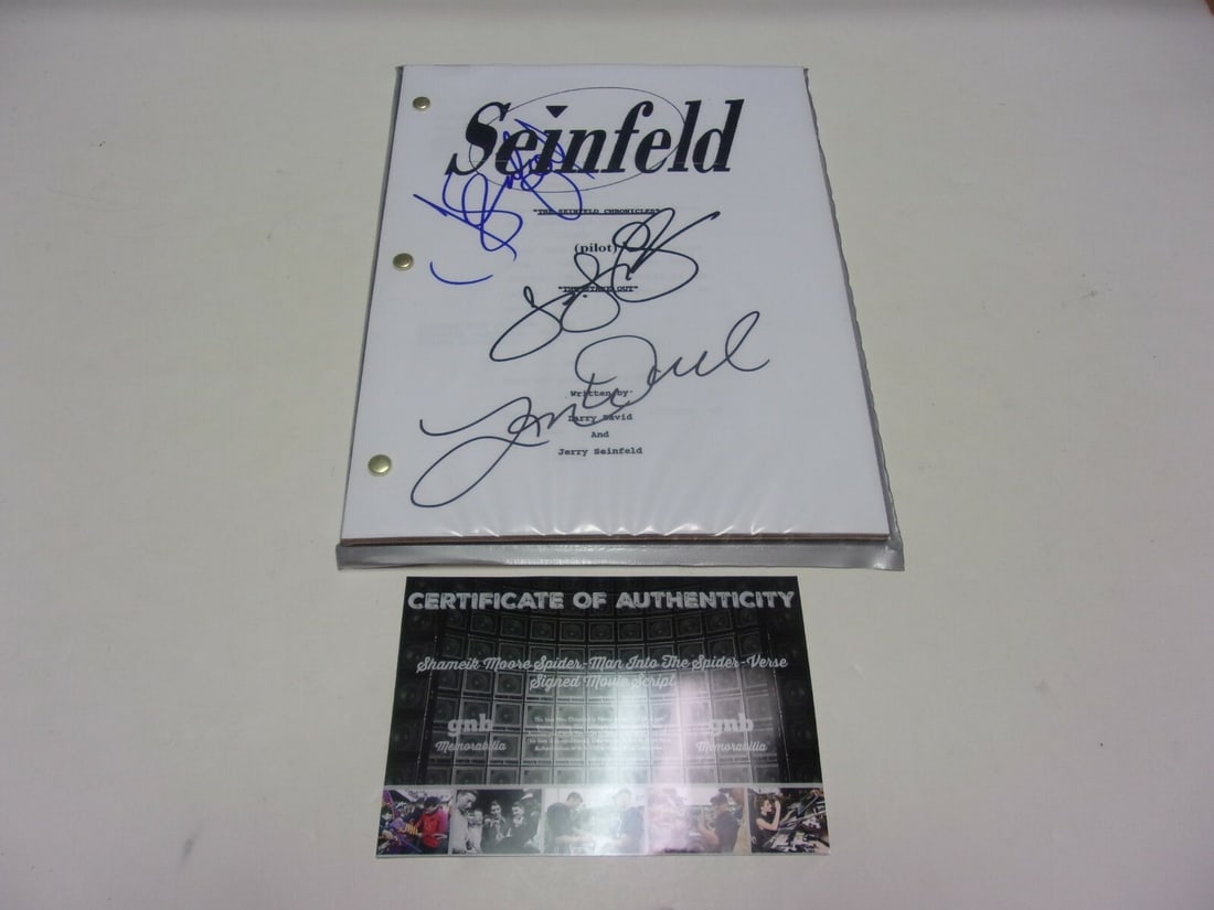 Signed TV Show Script by Jerry Seinfeld Julia Louis-Dreyfus with COA: Signed TV Show Script by Jerry Seinfeld Julia Louis-Dreyfus with COA This is an original, signed full TV show script featuring Jerry Seinfeld, Julia Louis-Dreyfus, and L. David, complete with a Certif