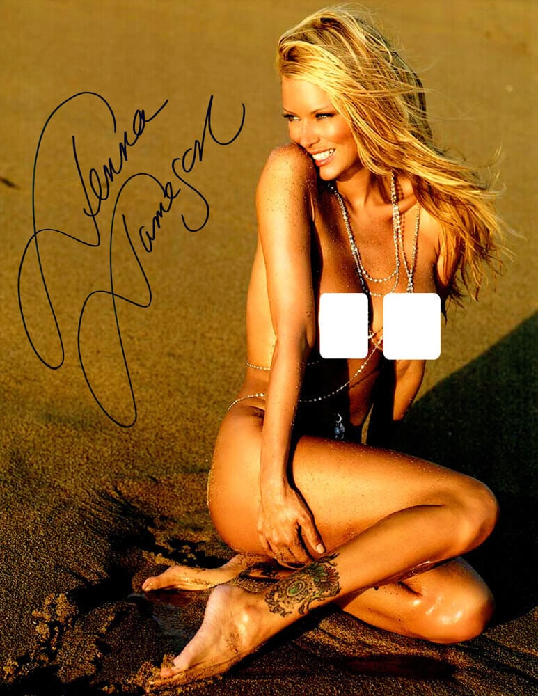 Jenna Jameson Signed 11x14 Nude Beach Photo with Authenticity: Jenna Jameson Signed 11x14 Nude Beach Photo with Authenticity This striking 11x14 photo features Jenna Jameson in a stunning nude pose on the beach, beautifully capturing her allure. The photograph is