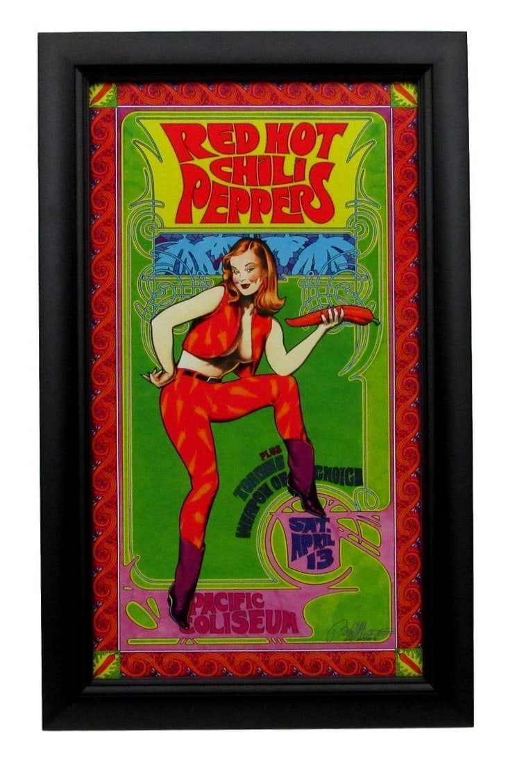 Red Hot Chili Peppers Bob Masse Signed Concert Poster 16x26 Framed: Red Hot Chili Peppers Bob Masse Signed Concert Poster 16x26 Framed This original framed concert poster features the iconic Red Hot Chili Peppers, designed by renowned artist Bob Masse. Measuring 16x26