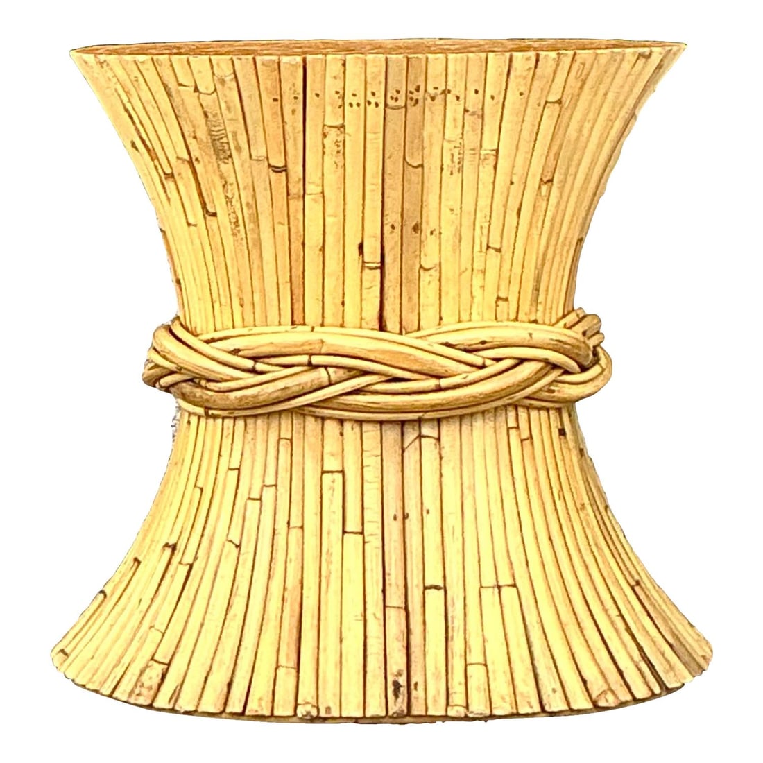 Vintage McGuire Sheath of Wheat Rattan Console Pedestal 24" Khaki: Vintage McGuire Sheath of Wheat Rattan Console Pedestal 24" Khaki Elevate your home decor with this Vintage Coastal McGuire Sheath of Wheat Console Pedestal. This stunning piece showcases a meticulous
