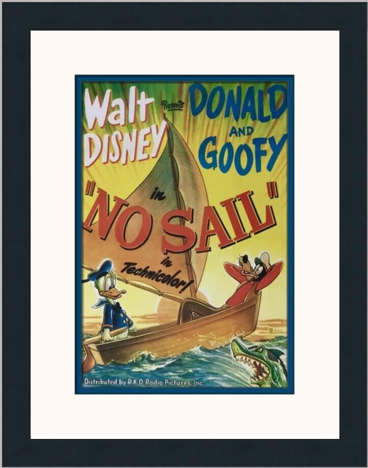 Disney Donald Duck Goofy No Sail Custom Framed Print 18 x 14: Disney Donald Duck Goofy No Sail Custom Framed Print 18 x 14 Enjoy a delightful portrayal of Disney's beloved characters, Donald Duck and Goofy, in this custom framed print titled "No Sail." This medi