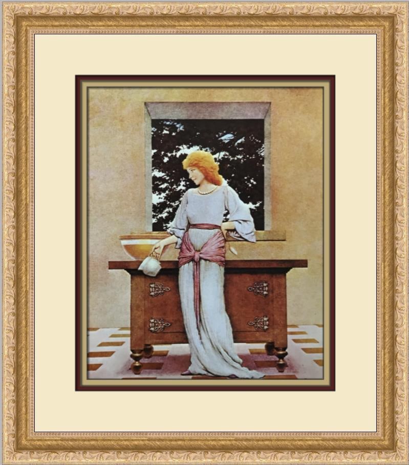 Maxfield Parrish Lady Violetta Custom Framed Print 15 x 17: Maxfield Parrish Lady Violetta Custom Framed Print 15 x 17 This exquisite custom framed print features Maxfield Parrish's iconic artwork, "Lady Violetta in the Royal Kitchen," a stunning representatio