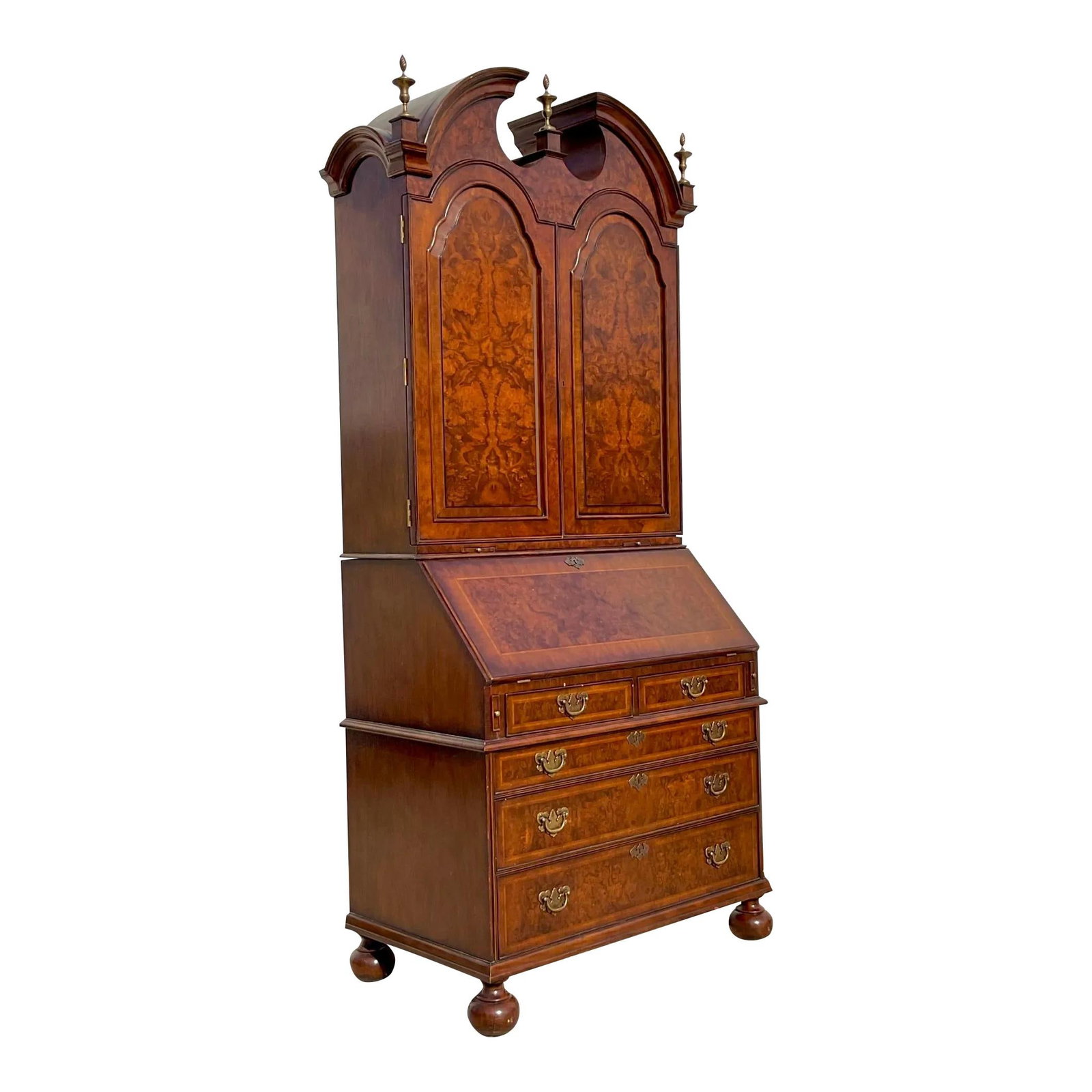 Vintage Regency Burl Wood Secretary Desk Late 20th Century: Vintage Regency Burl Wood Secretary Desk Late 20th Century Enhance your workspace with this stunning Late 20th Century Vintage Regency Burl Wood Secretary Desk. Crafted from luxurious burl wood, this 