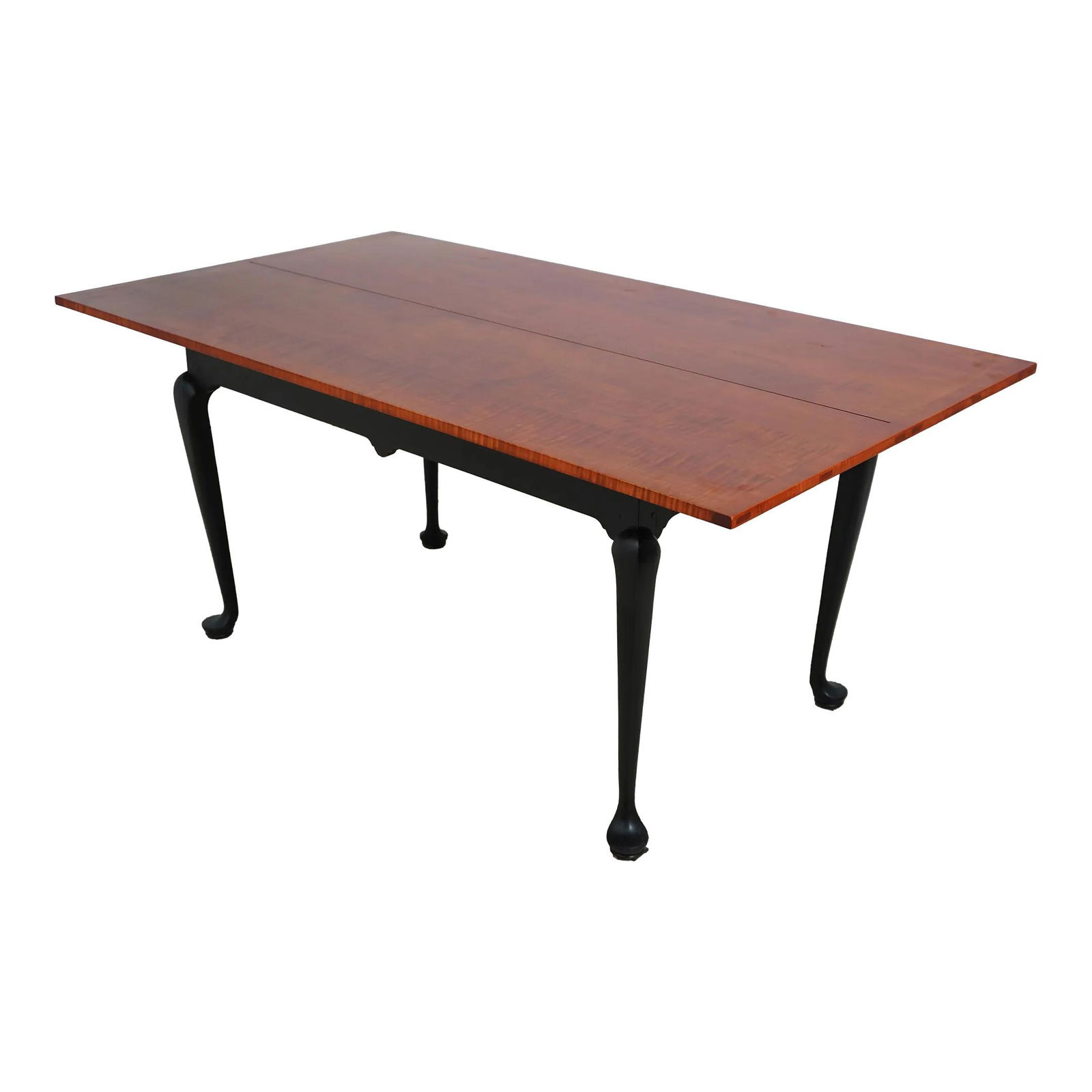 David Smith Primitive Country Tiger Maple Dining Table 66x36 Black Base: David Smith Primitive Country Tiger Maple Dining Table 66x36 Black Base This exquisite David Smith Bench Made Dining Table showcases a primitive country style, featuring high-quality construction and