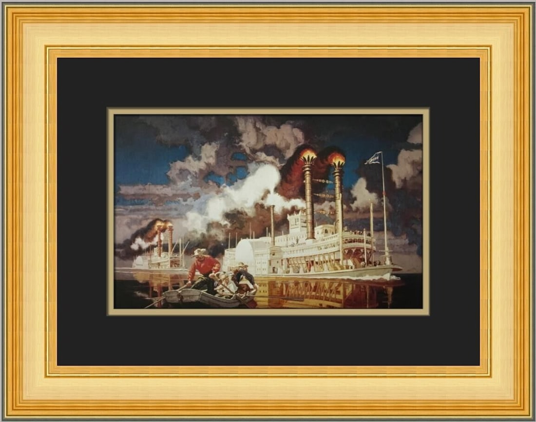 Dean Cornwell The Race Natchez vs Robert E Lee Custom Framed Print 15 x 19: Dean Cornwell The Race Natchez vs Robert E Lee Custom Framed Print 15 x 19 This exquisite custom framed print titled "The Race Natchez vs Robert E Lee" by artist Dean Cornwell captures a moment of his