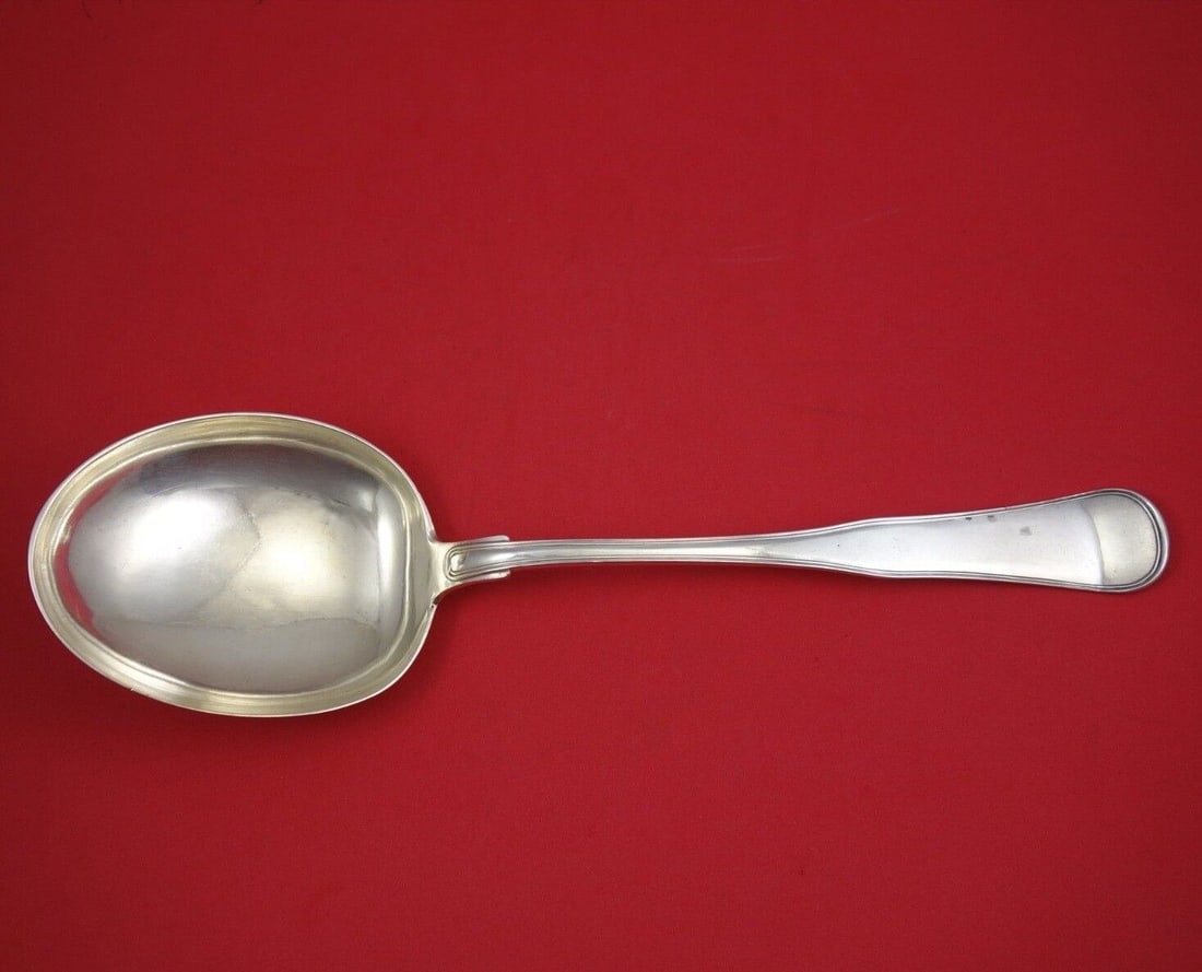 Danish Sterling Silver Dobbeltriflet Stuffing Spoon 13 5/8" 1876: Danish Sterling Silver Dobbeltriflet Stuffing Spoon 13 5/8" 1876 This exquisite stuffing spoon, known as Dobbeltriflet or Old Danish, is crafted from high-quality sterling silver and dates back to cir