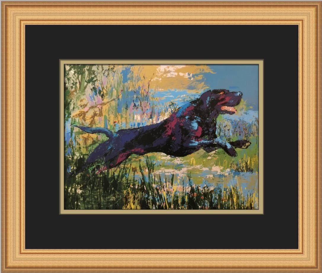 LeRoy Neiman Black Labrador Custom Framed Print 13 x 16 Expressionism Art: LeRoy Neiman Black Labrador Custom Framed Print 13 x 16 Expressionism Art This stunning print titled 'Black Labrador' by renowned artist LeRoy Neiman captures the essence of expressionism with its vib