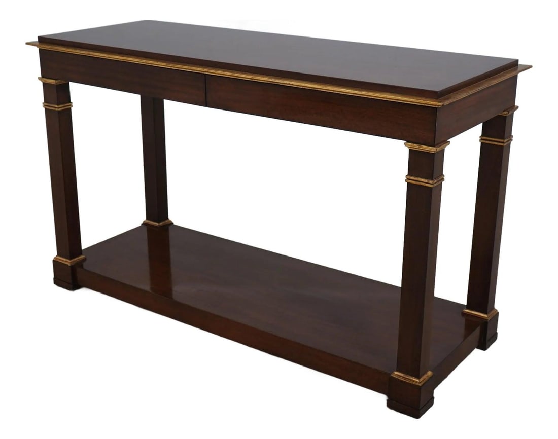 Custom Gold Gilded Console Sofa Table 58w x 22.5d x 35h: Custom Gold Gilded Console Sofa Table 58w x 22.5d x 35h This exquisite console sofa table features a stunning gold gilded design that adds a touch of elegance to any space. Crafted approximately 25 ye