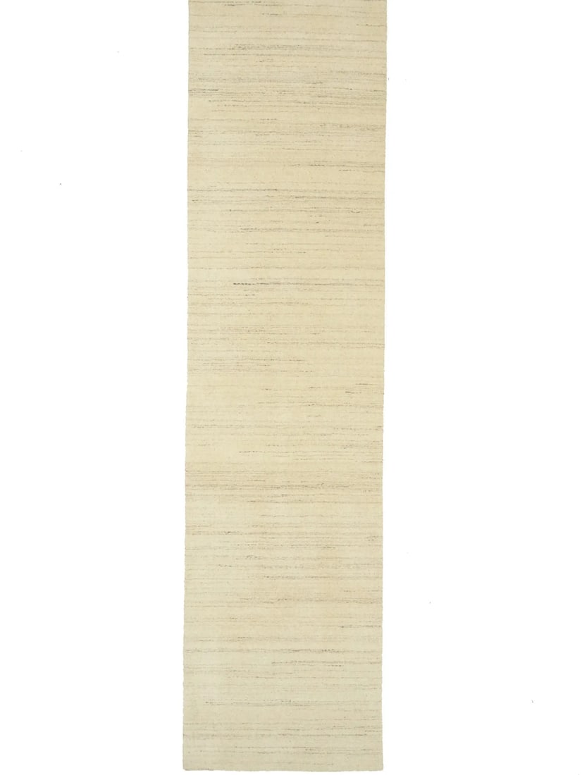 Elegant Solid Cream Hand-Loomed 2'7 x 10' Gabbeh Wool Runner Rug: Elegant Solid Cream Hand-Loomed 2'7 x 10' Gabbeh Wool Runner Rug Transform your space with this elegant Solid Cream Hand-Loomed Gabbeh Wool Runner Rug, perfect for hallways and kitchens. Measuring 2'7