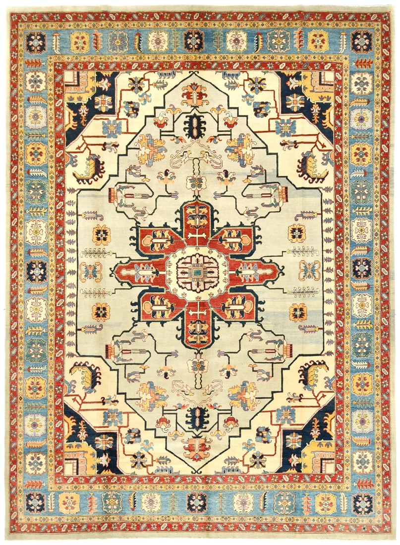 Extra Large Hand-Knotted Heriz Serapi Tribal Rug 10'0 x 13'7 Wool: Extra Large Hand-Knotted Heriz Serapi Tribal Rug 10'0 x 13'7 Wool Enhance your living space with this stunning Extra Large Tribal Geometric Design Heriz Serapi Oriental Rug. Measuring 10'0 x 13'7, thi