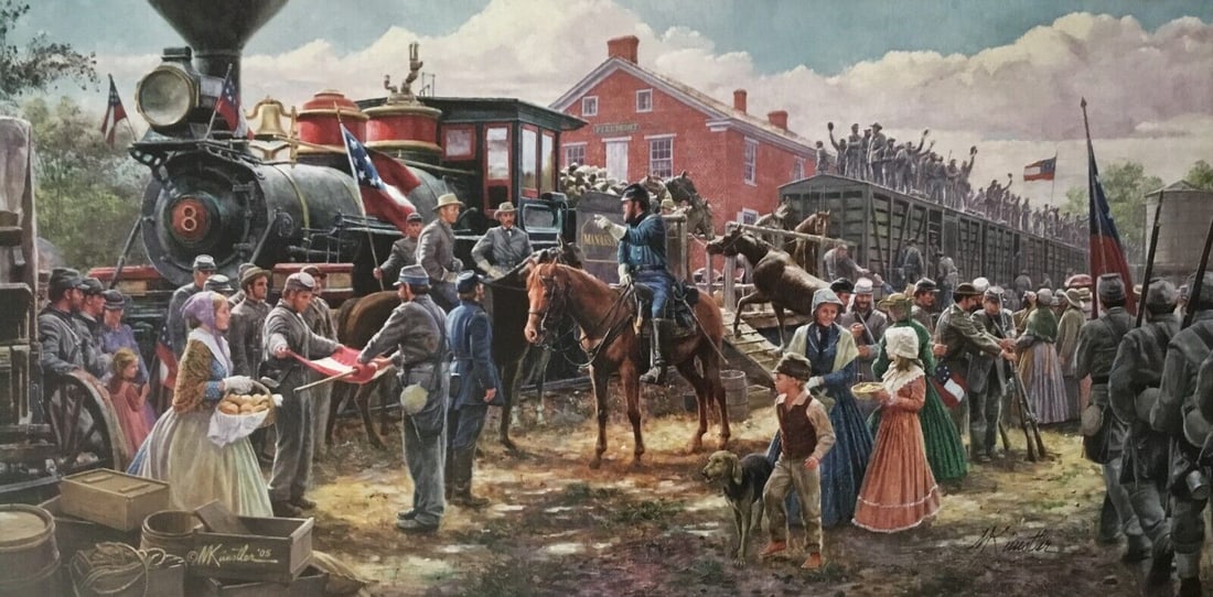 Mort Kunstler Signed Victory Road The Rails Limited Edition Print 21 x 35: Mort Kunstler Signed Victory Road The Rails Limited Edition Print 21 x 35 Discover the captivating artwork "Victory Road The Rails" by renowned artist Mort Kunstler. This signed, limited edition print