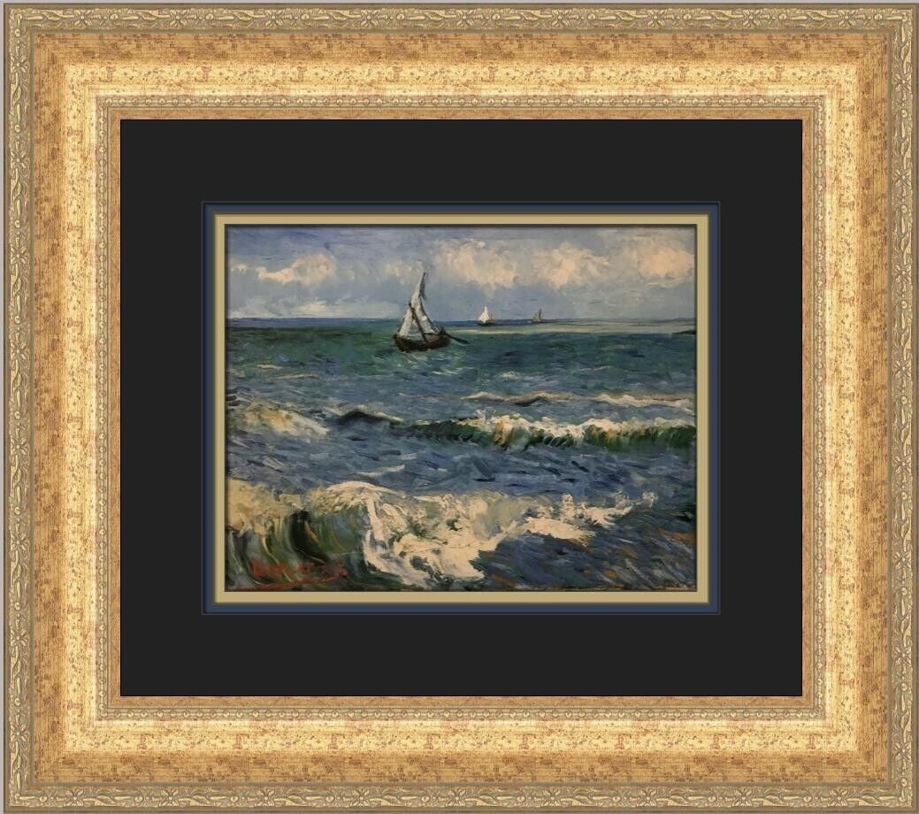 Vincent Van Gogh The Sea at les Saintes-Marties Custom Framed Art Print 16 x 18: Vincent Van Gogh The Sea at les Saintes-Marties Custom Framed Art Print 16 x 18 This beautifully custom framed print features Vincent Van Gogh's renowned artwork, "The Sea at les Saintes-Marties." Mea