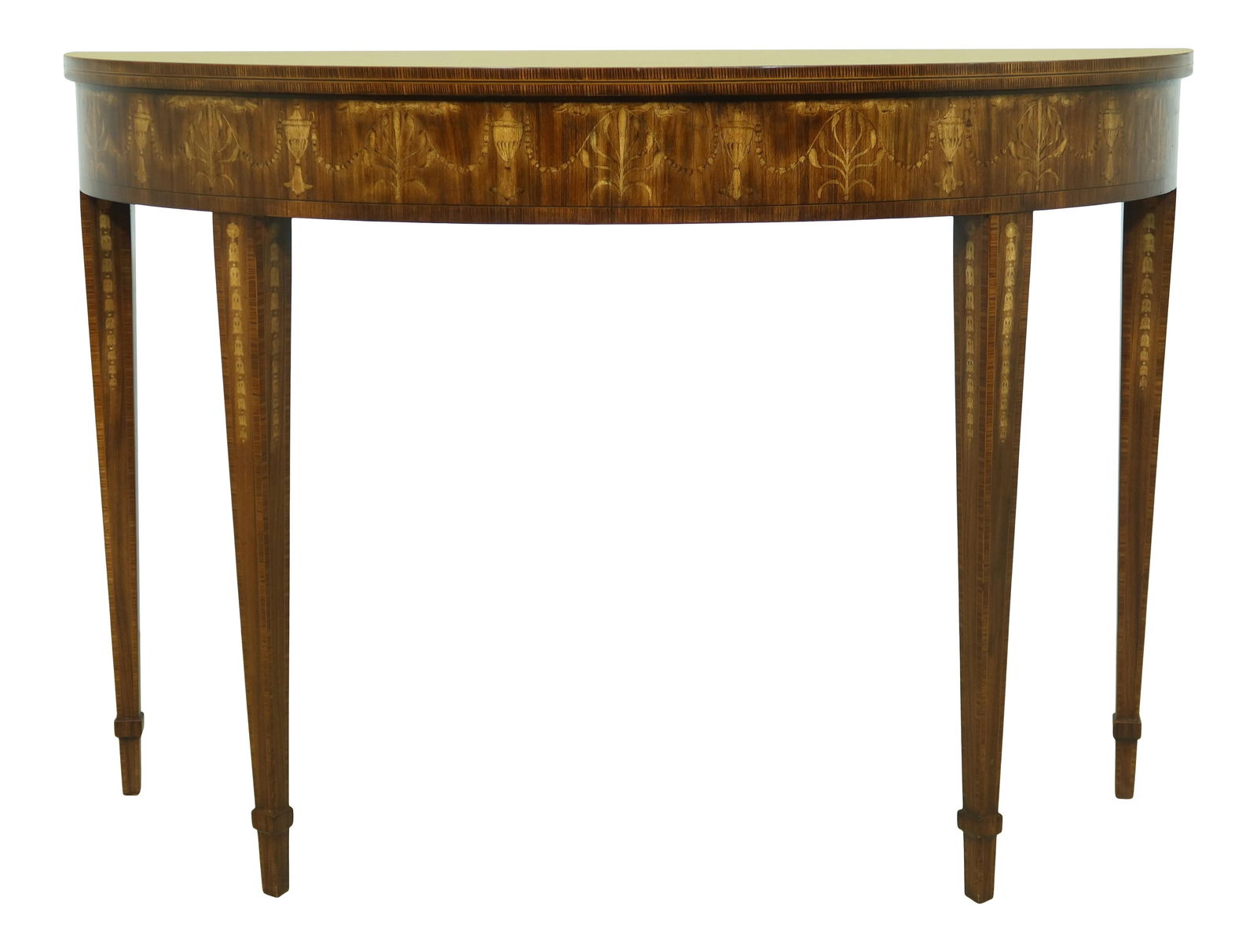 Highly Inlaid Adams Style Console Table: Highly Inlaid Adams Style Console Table MAITLAND SMITH Highly Inlaid Adams Style Console Table Age: Approx: 10 Years Old Details: Quality Construction Nice Inlay Work Throughout English Style Adams St