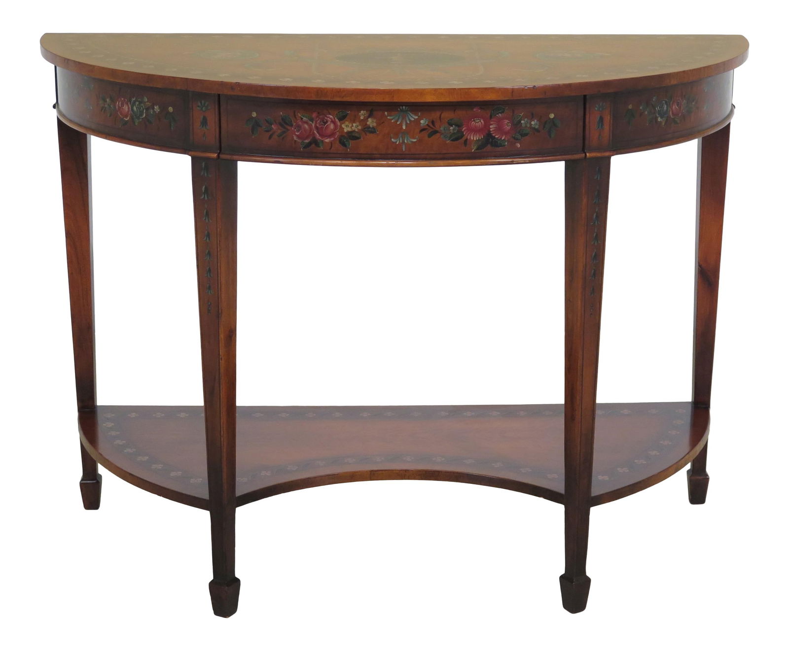 Theodore Alexander Adam Style Brown 1 Drawer Console Table 24 x 48 x 34.5: Theodore Alexander Adam Style Brown 1 Drawer Console Table 24 x 48 x 34.5 Theodore Alexander Adam style paint decorated 1 drawer console table. Features quality construction and stunning paint decorat