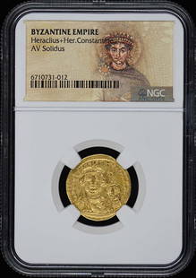 Constantine Heraclius Byzantine Empire AV Solidus NGC Certified Coin: Constantine Heraclius Byzantine Empire AV Solidus NGC Certified Coin This impressive AV Solidus coin features Constantine Heraclius from the Byzantine Empire, certified by NGC with the certification n