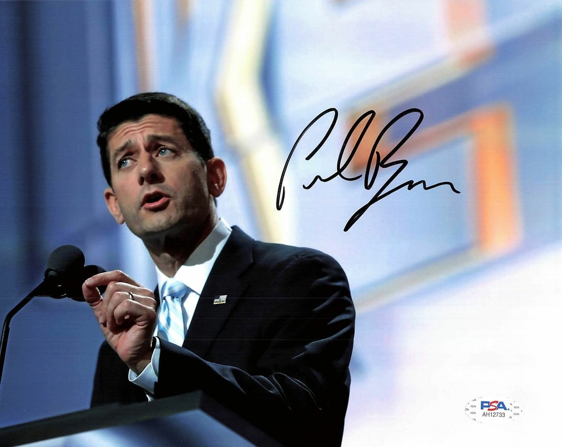 Paul Ryan Autographed 8x10 Photo PSA/DNA Certified Political Memorabilia: Paul Ryan Autographed 8x10 Photo PSA/DNA Certified Political Memorabilia This item features a professionally printed 8x10 photograph signed by Paul Ryan, a notable politician. The autograph has been a