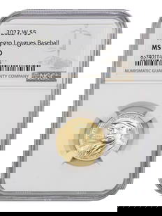 2022-W $5 Negro Leagues Baseball NGC MS70 Gold Coin: 2022-W $5 Negro Leagues Baseball NGC MS70 Gold Coin This 2022-W $5 Negro Leagues Baseball coin is an exceptional piece from the Modern Gold Commemorative series. Graded MS70 by NGC, this